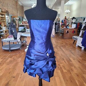 Jessica McClintock for Gunne Sax Blue Satin Bubble Dress Size 5